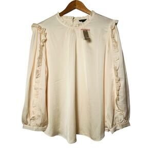 J.Crew Cream Ruffle Sleeve Blouse Women’s 3X Long Sleeve High Neck Peasant Top